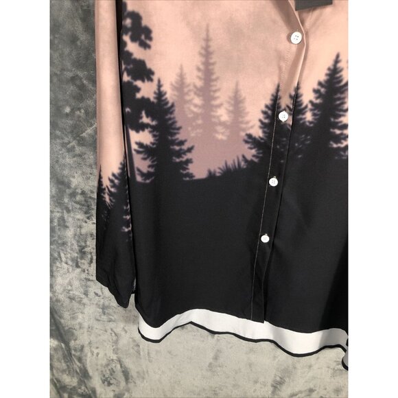 Noracora Womens Long Sleeve Button-Up Shirt With Forest Print - Picture 5 of 12